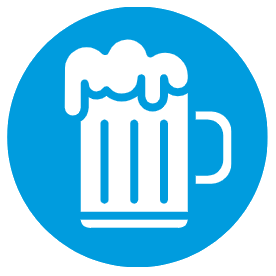 a beer glass icon on a blue background