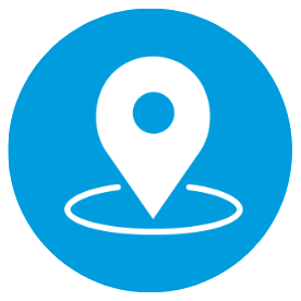 a location icon on a blue background